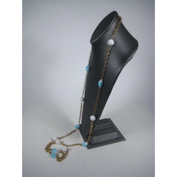 Hobe Vintage Estate Necklace Chain Goldtone 56 Inch Rope Tag Glass Beaded - Picture 7 of 16